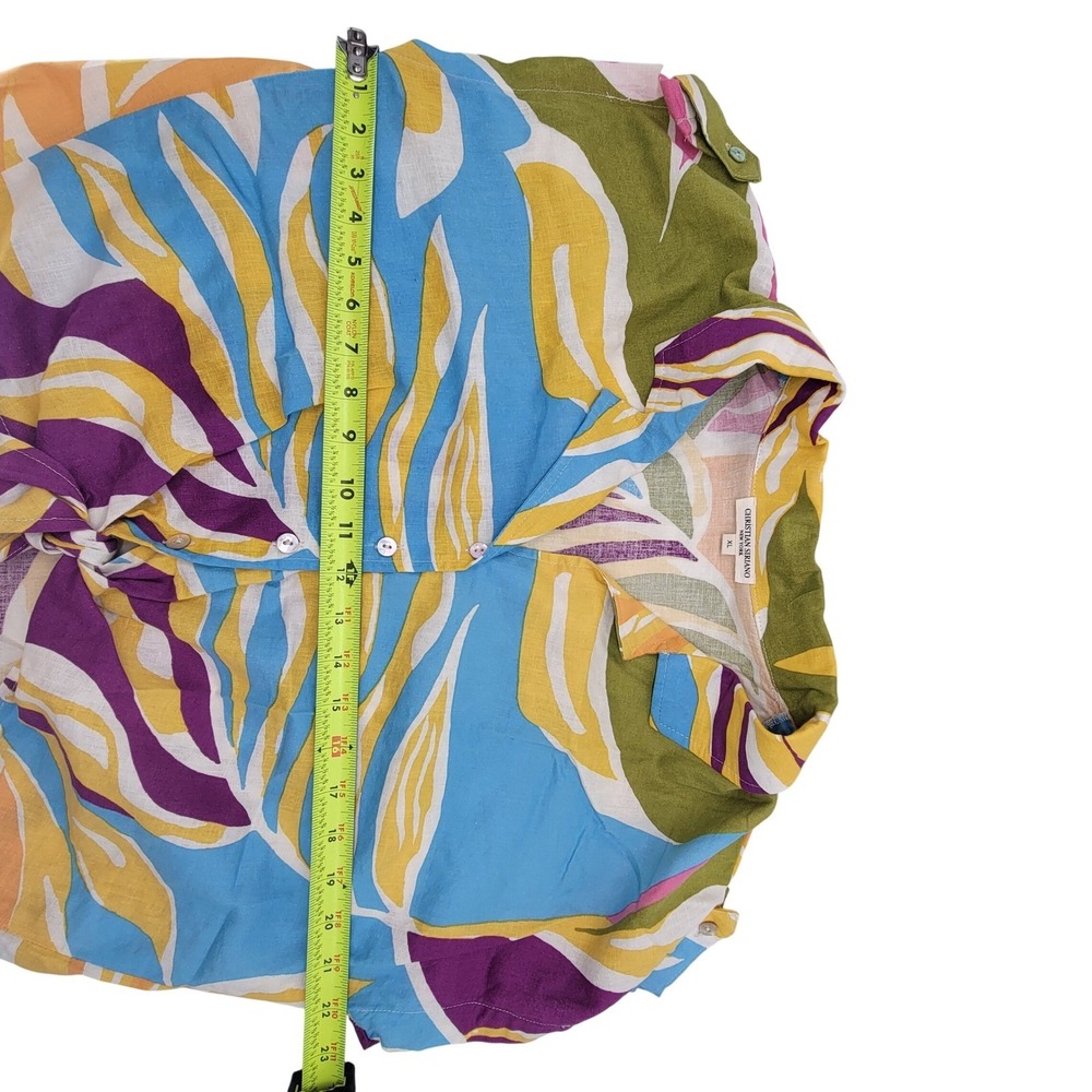 Christian Siriano New York Linen Blend Tie Front Abstract Tropical Shirt XL - Picture 8 of 10